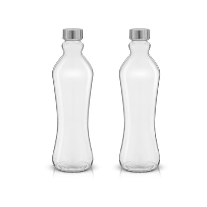 JoyJolt - Juego de 2 botellas de agua de vidrio, 32 onzas, 1 litro, vidrio transparente con tapas de acero inoxidable, a prueba de fugas, ideal para jugos o té helado