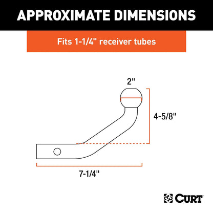 CURT Soporte de Enganche para Remolque con Bola de 2 in 45572 para Receptor de 1-1/4 in, 3 Libras