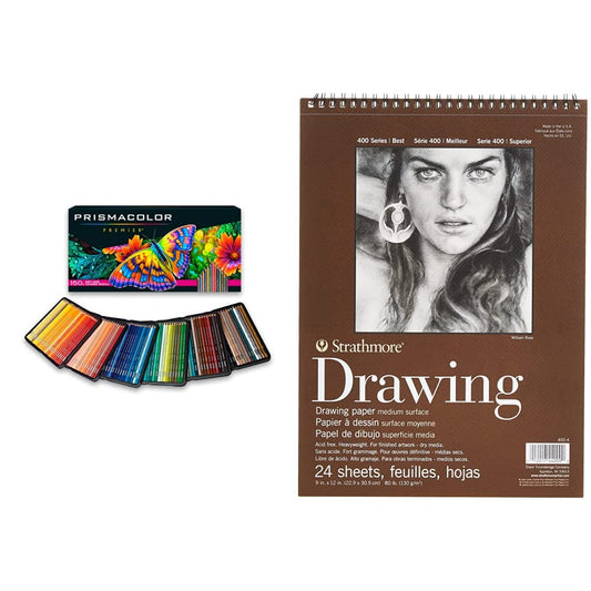 Prismacolor M1799879 Premier - caja 150 lápices de colores + Strathmore 400-4 Block Drawing, 9 X12 inch