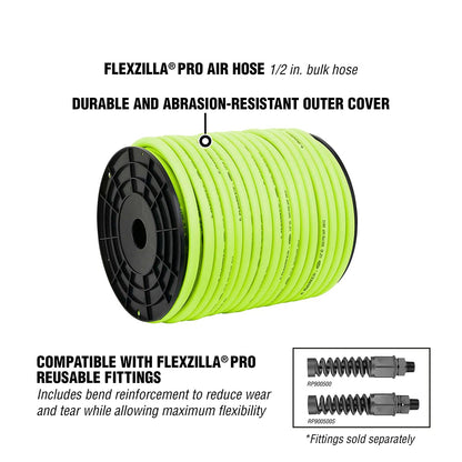 Flexzilla Pro Air Hose, Bulk Plastic Spool, 1/2 in. x 250 ft., Heavy Duty, Lightweight, Hybrid, ZillaGreen - HFZ12250YW