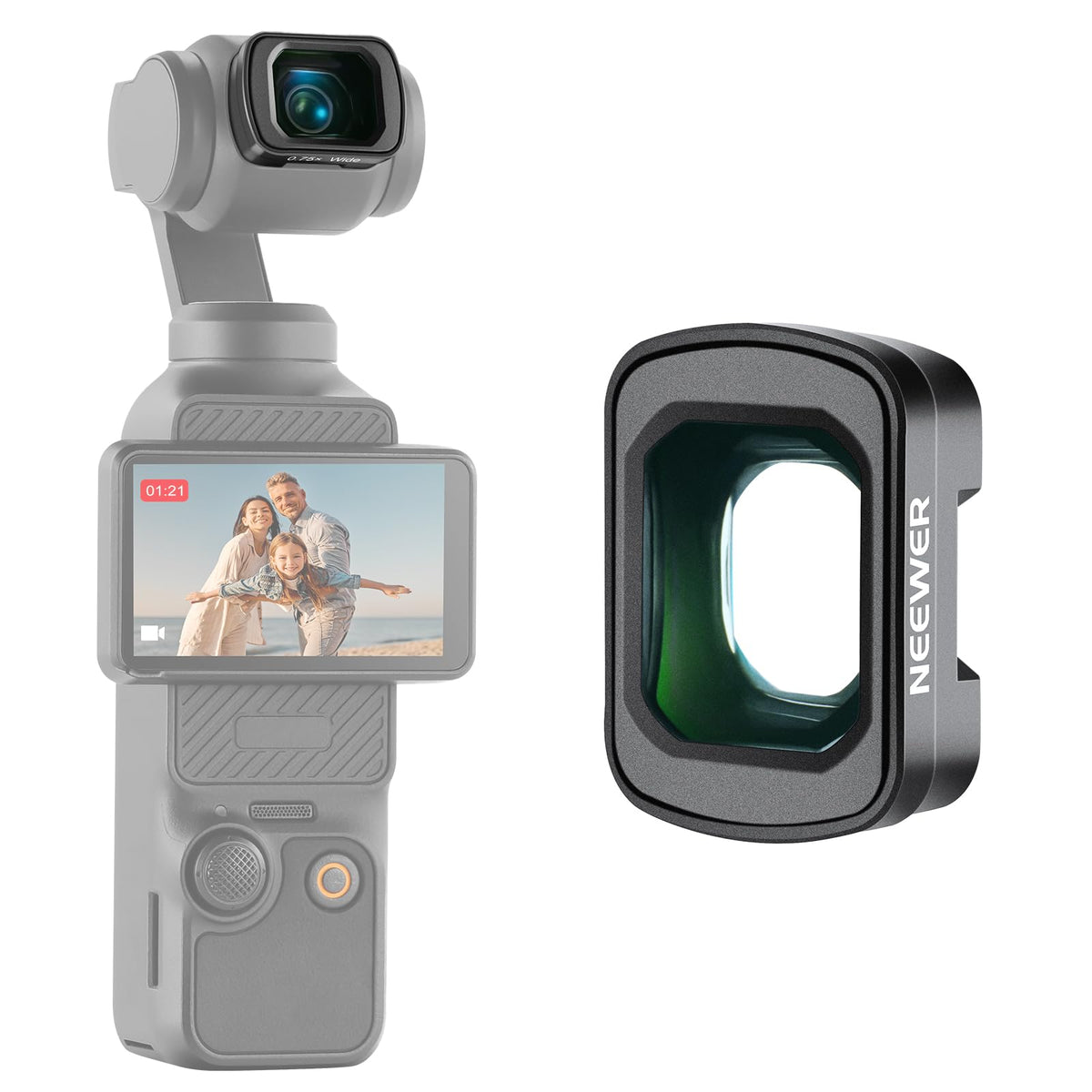NEEWER Lente Gran Angular de 0.75X Compatible con dji OSMO Pocket 3, Campo de visión ampliado de 108°, Objetivo de cámara asférica recubierta magnética, Accesorios Action CAM, LS-45