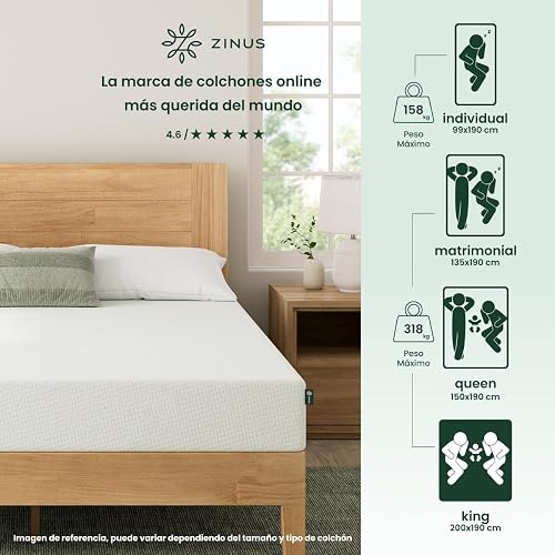 Zinus Green Tea Premium | Colchón King de Memory Foam con Esencia de Té Verde Que alinea la Columna Vertebral y bloquea la Humedad | Garantía de 10 años