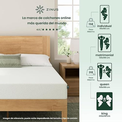 Zinus Green Tea Premium | Colchón King de Memory Foam con Esencia de Té Verde Que alinea la Columna Vertebral y bloquea la Humedad | Garantía de 10 años