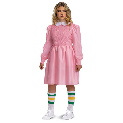 Disguise Eleven - Disfraz de vestido rosa para niños, disfraz oficial de Stranger Things (talla L (10-12)
