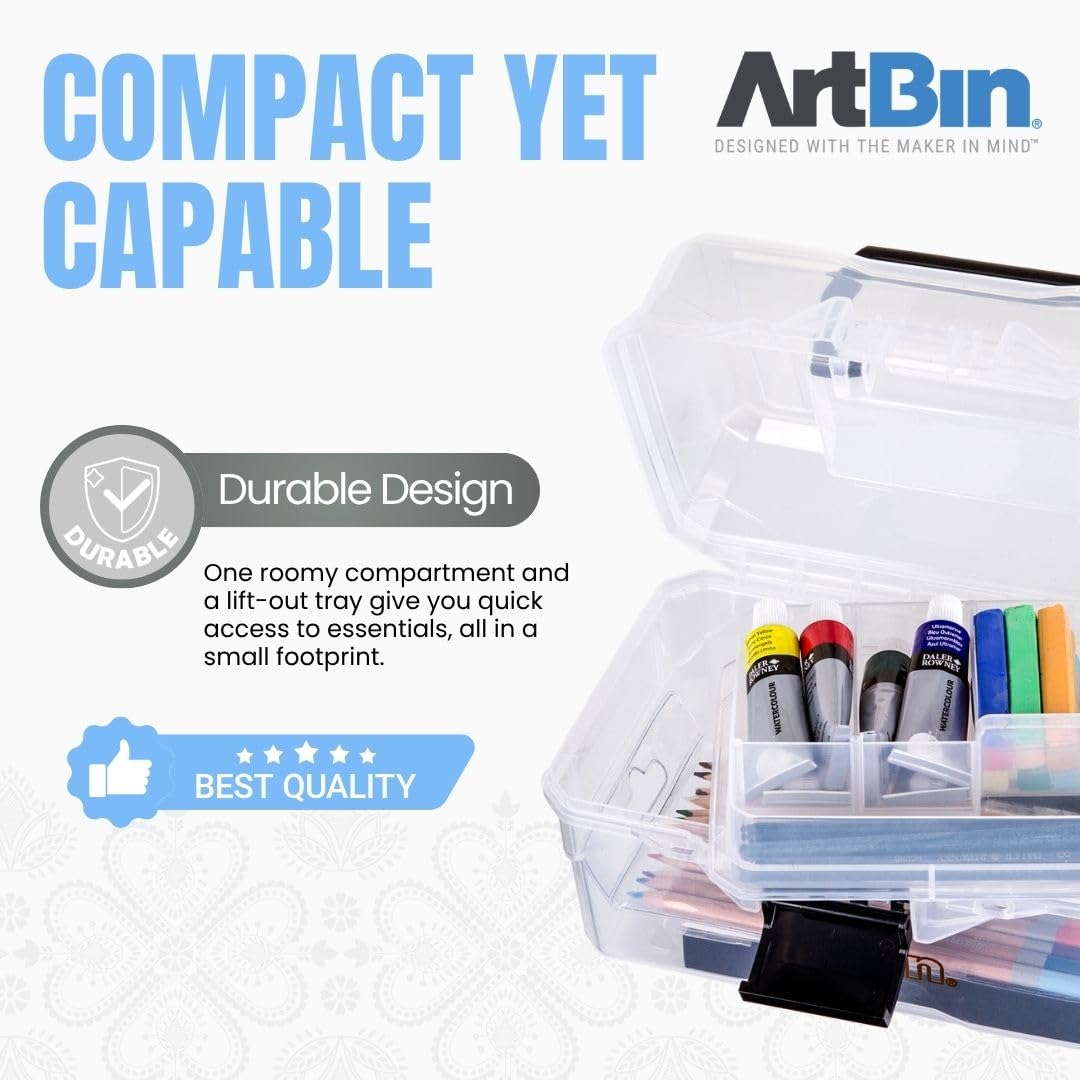 ArtBin 6890AG Caja pequeña para proyectos, organizador portátil de arte y manualidades con bandeja elevable, [1] caja de almacenamiento de plástico, transparente