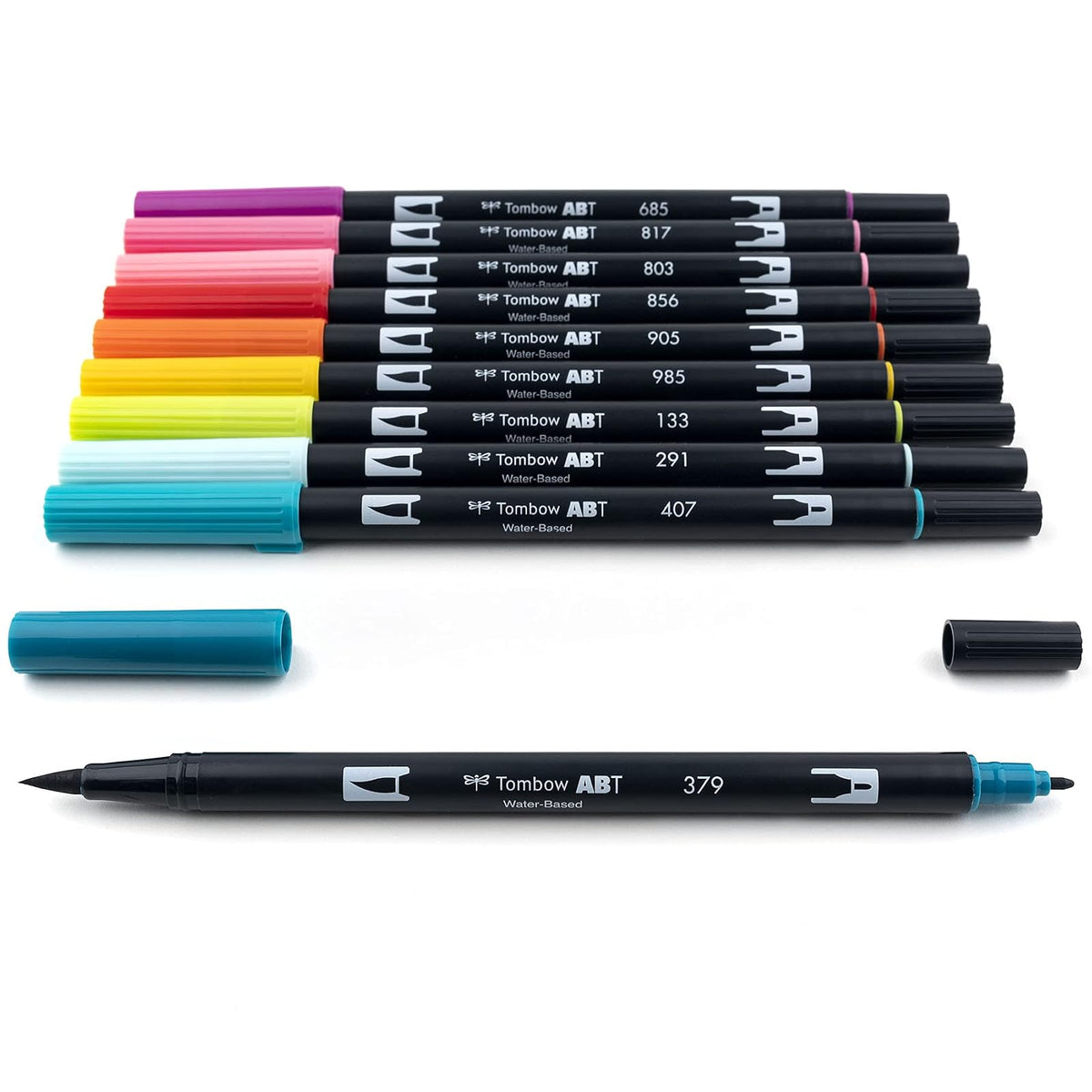Tombow 56185 Marcadores artísticos de doble pincel, , paquete de 10. Mezclador, pincel y marcadores de punta fina, Tropical, 1, 1 + Dual Brush Pen Art Markers, Bright, 10-Pack