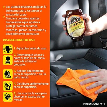 Armor All - Gel Limpiador de Cuero, Protección UV, 532 ml | Para asientos y vestiduras de cuero, limpia, acondiciona y protege en una sola aplicación, fórmula con filtro UV