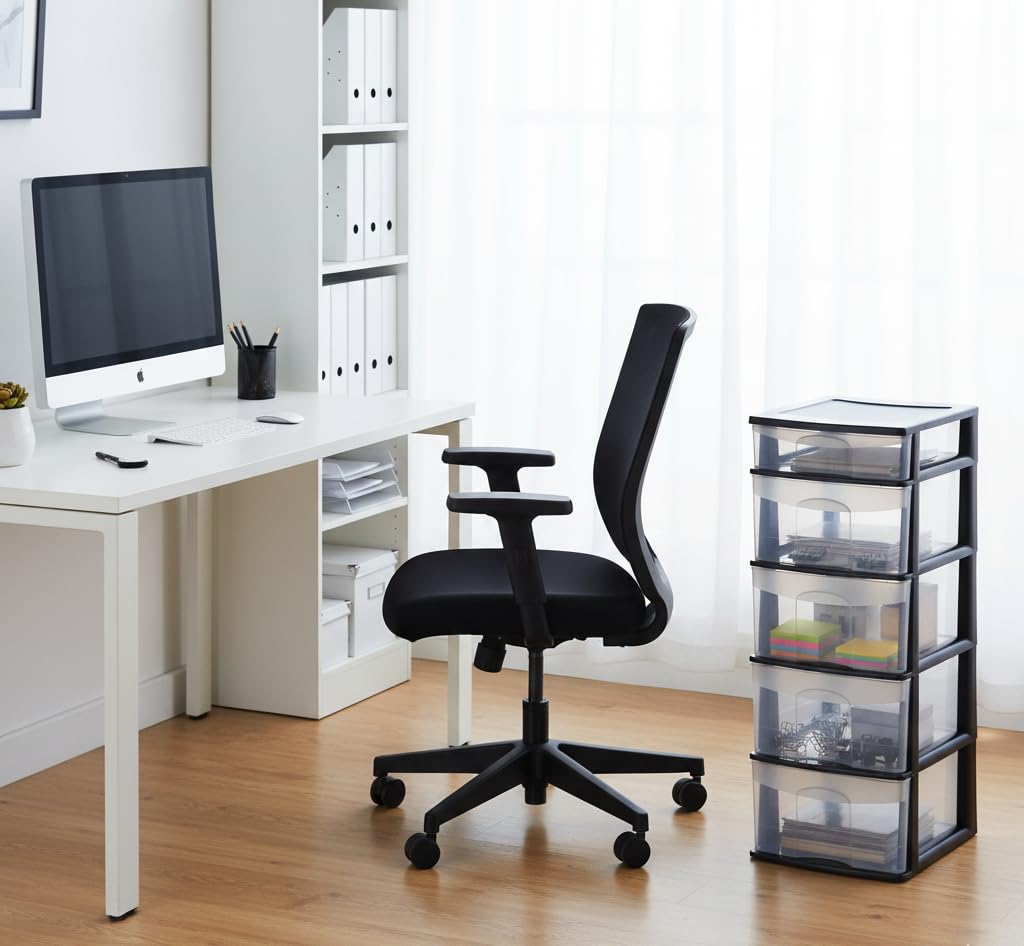 Italhome Cajonera FOX 5 de Plástico 5 Cajones Transparentes, Organizador Multiusos para Hogar y Oficina, Mueble Resistente Fácil Armado, Color Negro