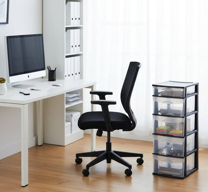 Italhome Cajonera FOX 5 de Plástico 5 Cajones Transparentes, Organizador Multiusos para Hogar y Oficina, Mueble Resistente Fácil Armado, Color Negro