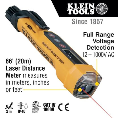 Klein Tools - NCVT-6 Probador de voltaje sin contacto con medidor de distancia láser, color amarillo, pequeño, pack of/paquete de 1