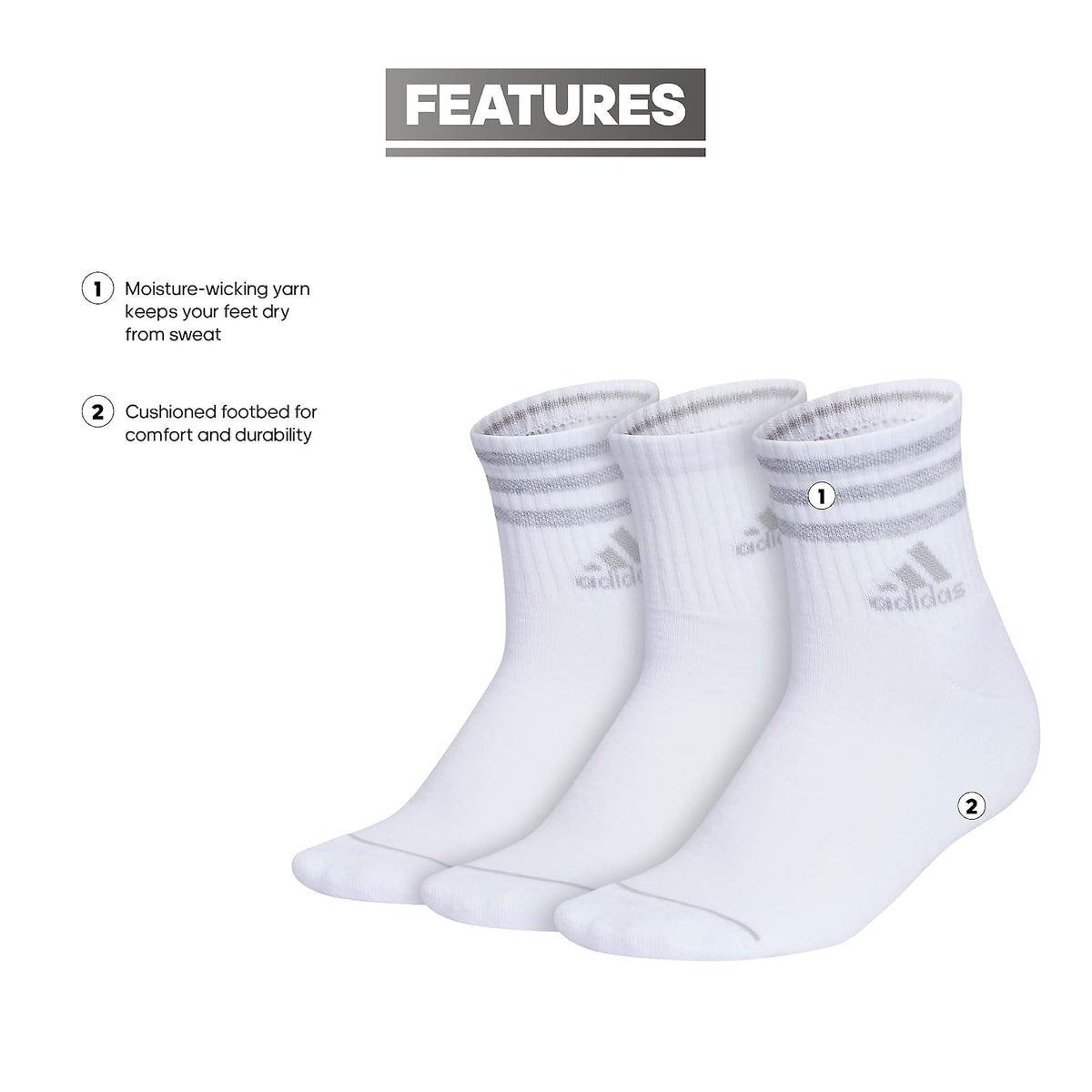 adidas 3-stripe High Quarter Socks (3-pair) With Arch Compression for a Secure Fit Calcetín de cuarto alto Mujer