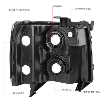 DNA Motoring Par de Faros Delanteros Cromados/Ámbar, HL-OH-CSIL07-CH-AM [compatible con Silverado 1500 07-14/2500 HD 3500]