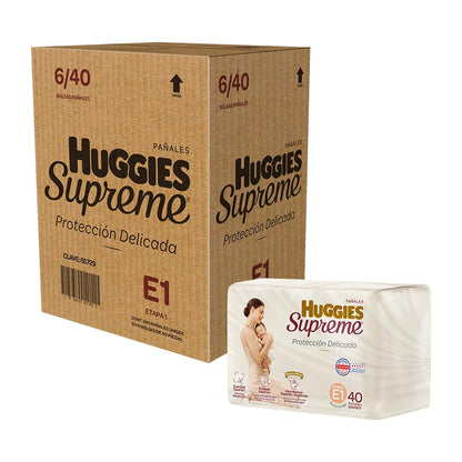 Pañal Huggies Supreme, unisex con 40 pzs, etapa 1, para bebés de 3 a 5.5 kg. Único clinica y dermatologicamente probado
