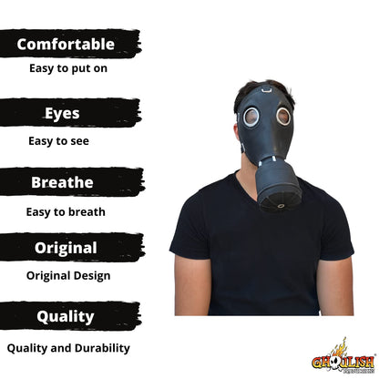 Ghoulish Productions Gas Mask (Black), Máscara de Steampunk Apocalíptica, Máscaras de Guerras Química Ideal para Halloween y Fiestas de Disfraces