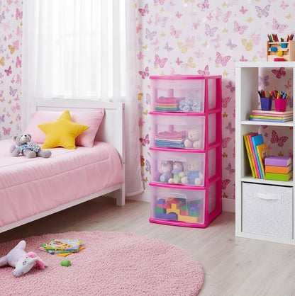Italhome Cajonera ONYX 4 de Plástico Rosa con 4 Cajones Transparentes, Organizador Multiusos para Recámara, Oficina o Cocina