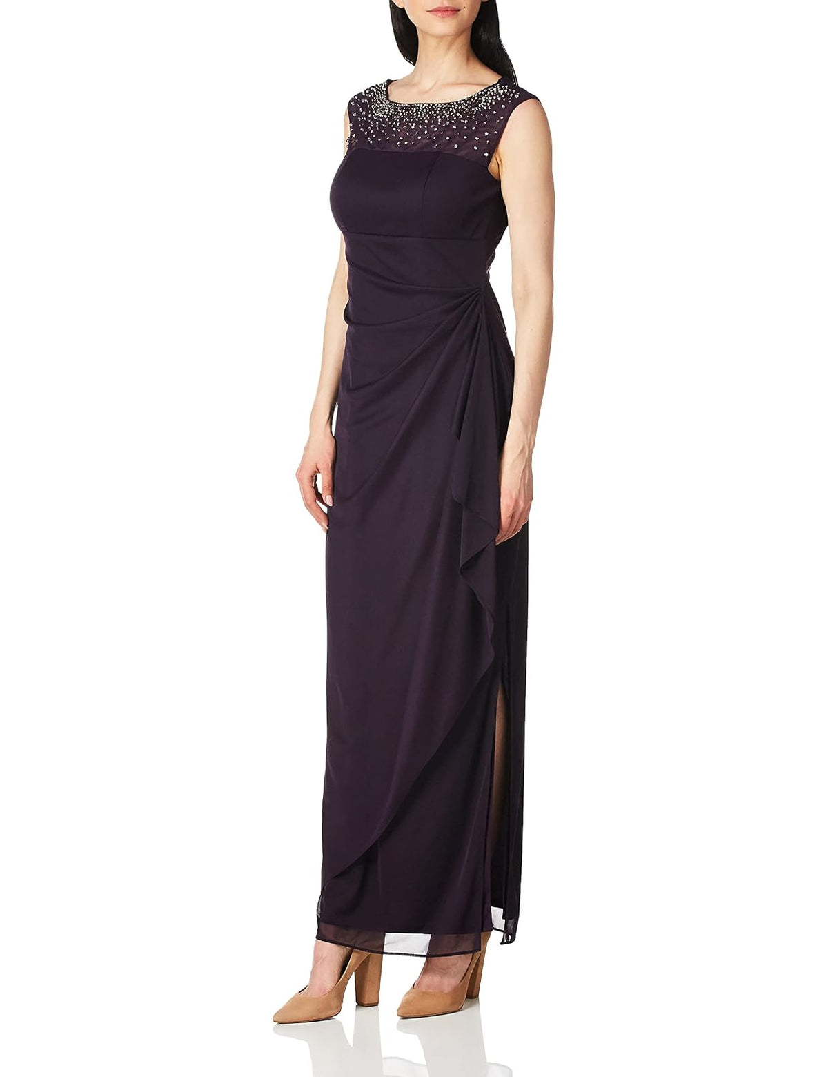 Alex Evenings - Vestido Largo de Columna para Mujer con Cuello corazón (Peeta y Regular)