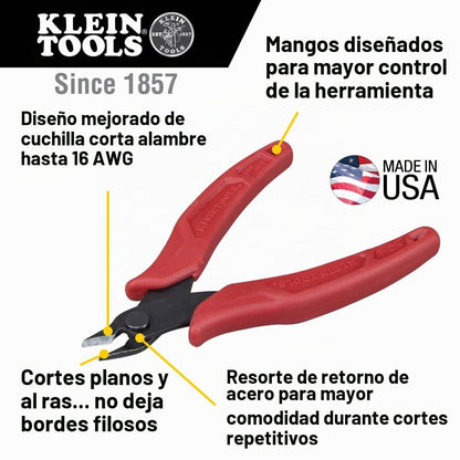 KLEIN TOOLS D275-5 | Pinza Cortadora Al Ras | 5" | Cortes Precisos | Pinzas de corte de 5" para cortes al ras en cables de hasta 16 AWG, ideales para trabajar fácilmente en espacios reducidos.