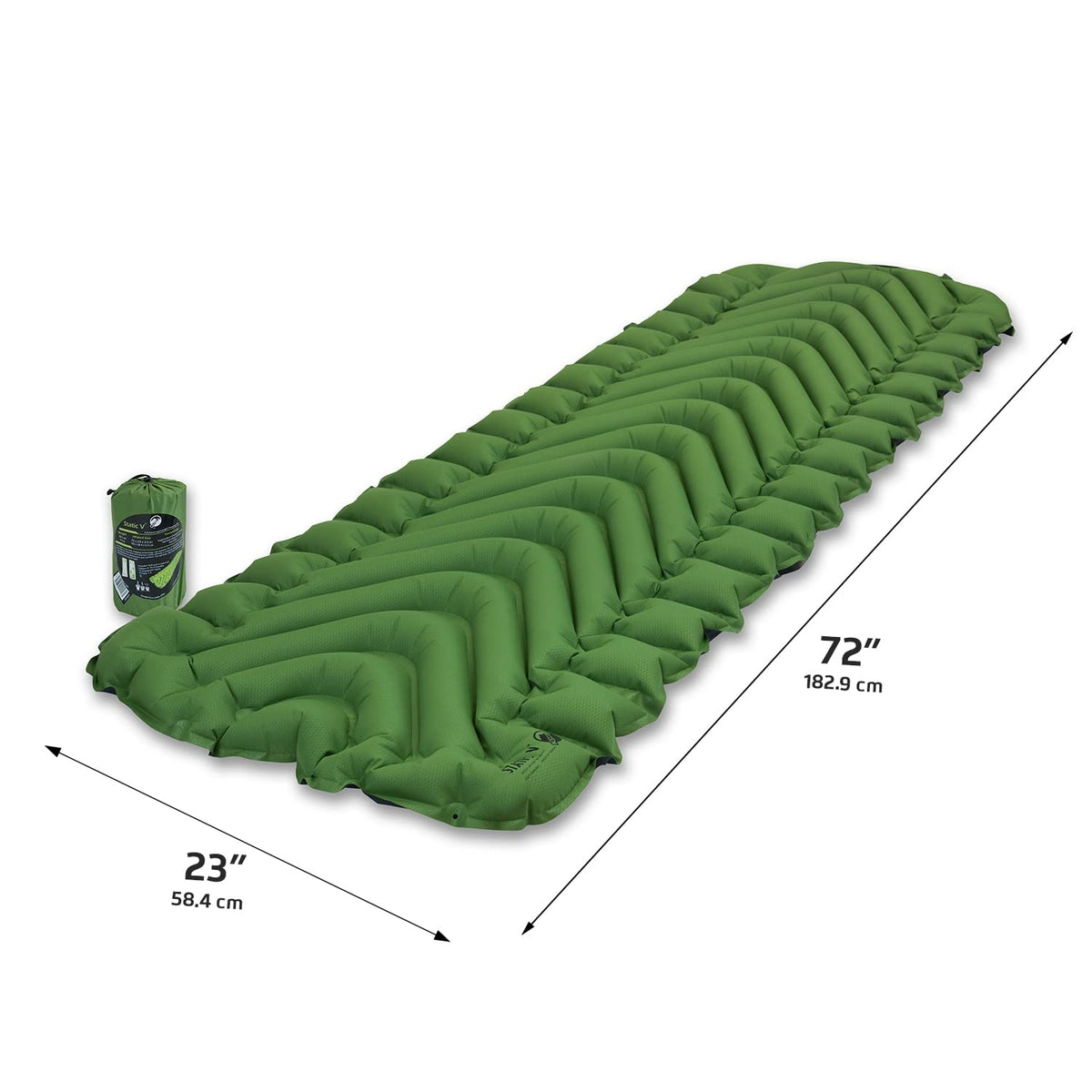 Klymit - Colchón Inflable Ligero Estático V | Cómodo, Ligero, Fácil de Inflar, Portátil para Camping, Mochilero y Senderismo, Verde