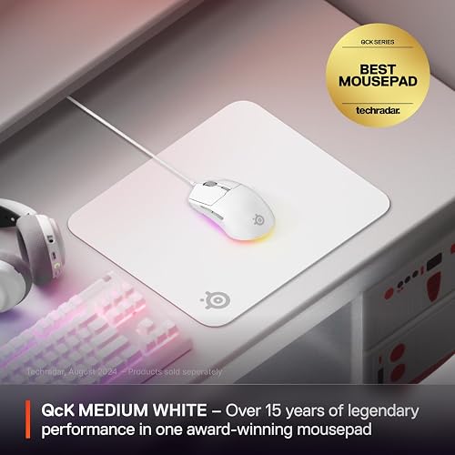 SteelSeries QcK Mouse Pad de Tela para Gaming – Superficie Exclusiva microtejida – Optimizado para sensores de Gaming – Máximo Control – Tamaño M – Color Blanco