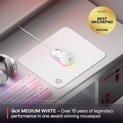 SteelSeries QcK Mouse Pad de Tela para Gaming – Superficie Exclusiva microtejida – Optimizado para sensores de Gaming – Máximo Control – Tamaño M – Color Blanco