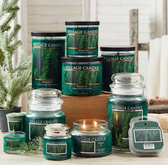 Village Candle Tarro grande de boticario de abeto bálsamo, vela perfumada, 22 onzas, verde