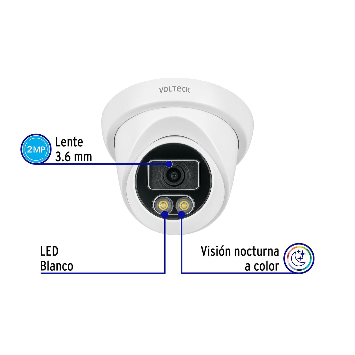 Volteck CTV-21A, Cámara Tipo Domo 2MP Lente 3.6mm Protección contra Polvo y Agua
