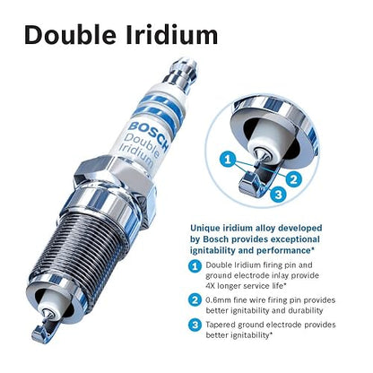 Bosch - Bujía de doble iridio 9616, vida útil hasta 4 veces más larga (paquete de 4)