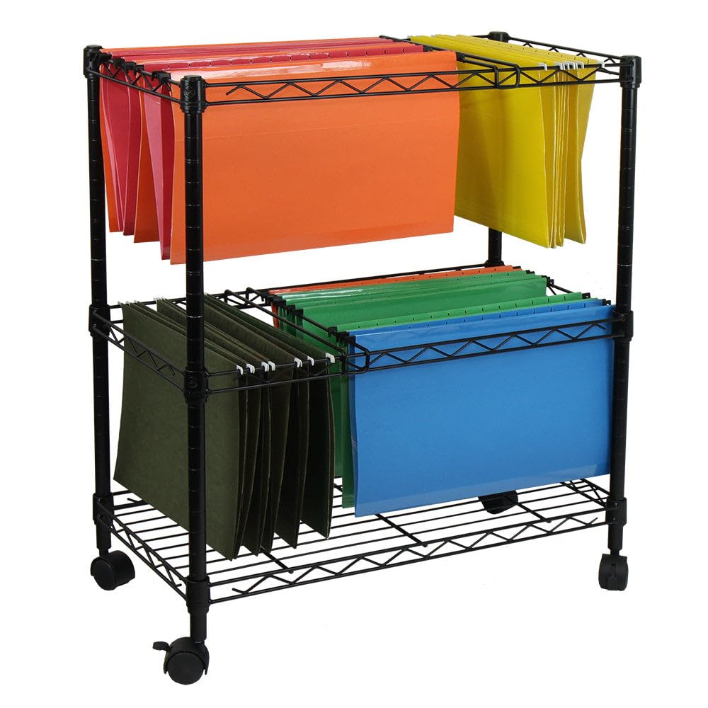 Oceanstar 2MRC1507 Portable 2-Tier Metal Rolling File Cart, Black