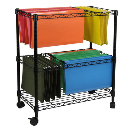 Oceanstar 2MRC1507 Portable 2-Tier Metal Rolling File Cart, Black