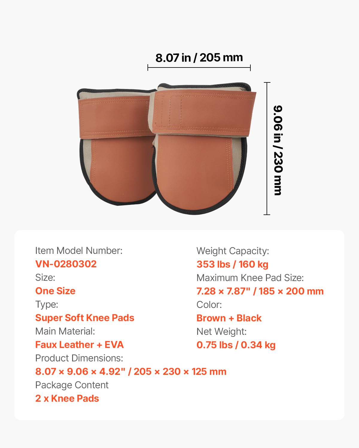 VEVOR Rodilleras para el trabajo, fabricadas en cuero resistente, lavables a máquina, fáciles de poner y quitar, soporte extra grueso para jardinería, suelos y limpieza, color negro y marrón.