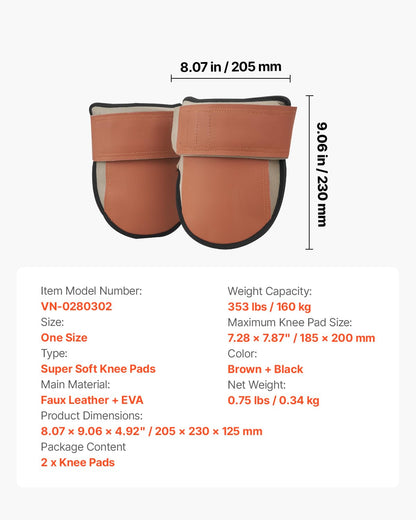 VEVOR Rodilleras para el trabajo, fabricadas en cuero resistente, lavables a máquina, fáciles de poner y quitar, soporte extra grueso para jardinería, suelos y limpieza, color negro y marrón.