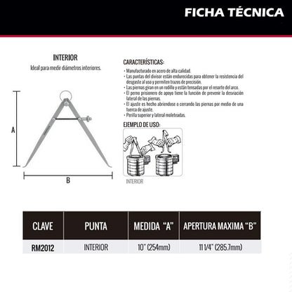 Dogo Tuls RM2012 Compas Punta Interior, 10"