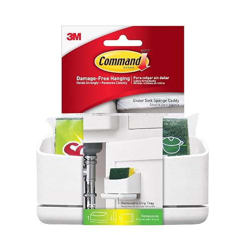 COMMAND 3M Sujeta Esponja de Cocina con Adhesivo Color Blanco 1 pieza | Organiza sin dañar superficies, No deja residuos, No requiere herramientas, Incluye esponja Scotch-Brite, Uso interior