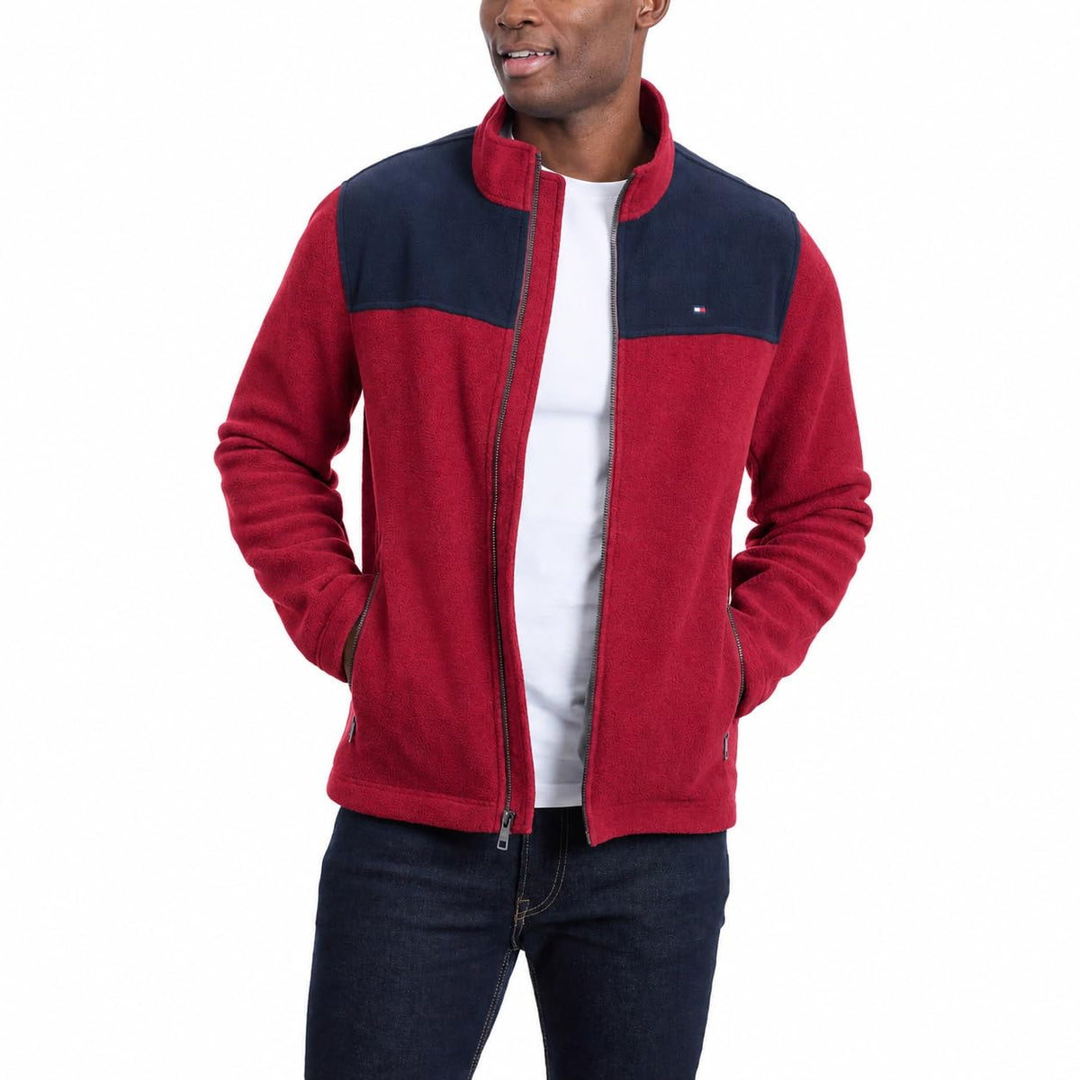 Tommy Hilfiger Chamarra de Forro Polar con Cierre Frontal para Hombre - 3XL - Azul marino - Rojo