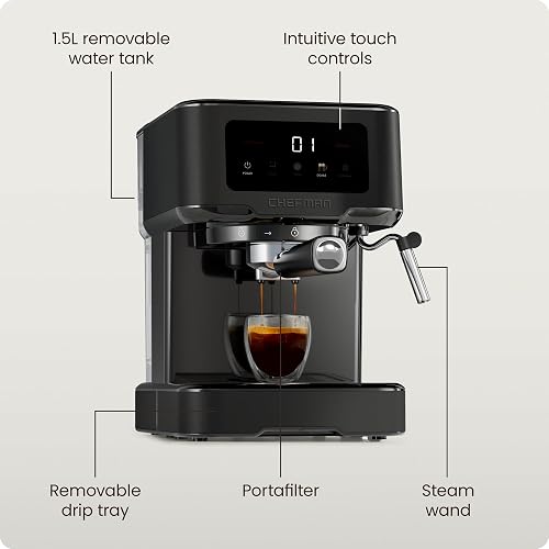 Chefman CraftBrew - Máquina de café expreso digital con bomba de 15 bares con varita de vapor para latte y capuchino, máquina de café espresso compacta con depósito de agua extraíble de 1,5 l, color