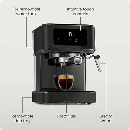 Chefman CraftBrew - Máquina de café expreso digital con bomba de 15 bares con varita de vapor para latte y capuchino, máquina de café espresso compacta con depósito de agua extraíble de 1,5 l, color