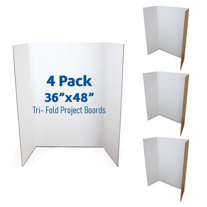 Flipside Products - Tableros de proyectos de 36 x 48 pulgadas para presentaciones, feria de ciencias, proyectos escolares, exhibiciones de eventos y tablero de fotos triplegado, fabricado con orgullo - Blanco