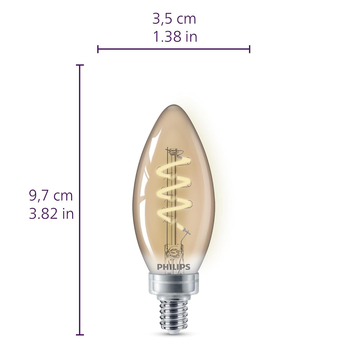 PHILIPS LED 25 W B11 paquete de 8 bombillas clásico Edison en espiral ámbar (2000 K), 225 lúmenes (3.5 W = 25 W) regulables sin parpadeo