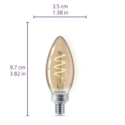 PHILIPS LED 25 W B11 paquete de 8 bombillas clásico Edison en espiral ámbar (2000 K), 225 lúmenes (3.5 W = 25 W) regulables sin parpadeo