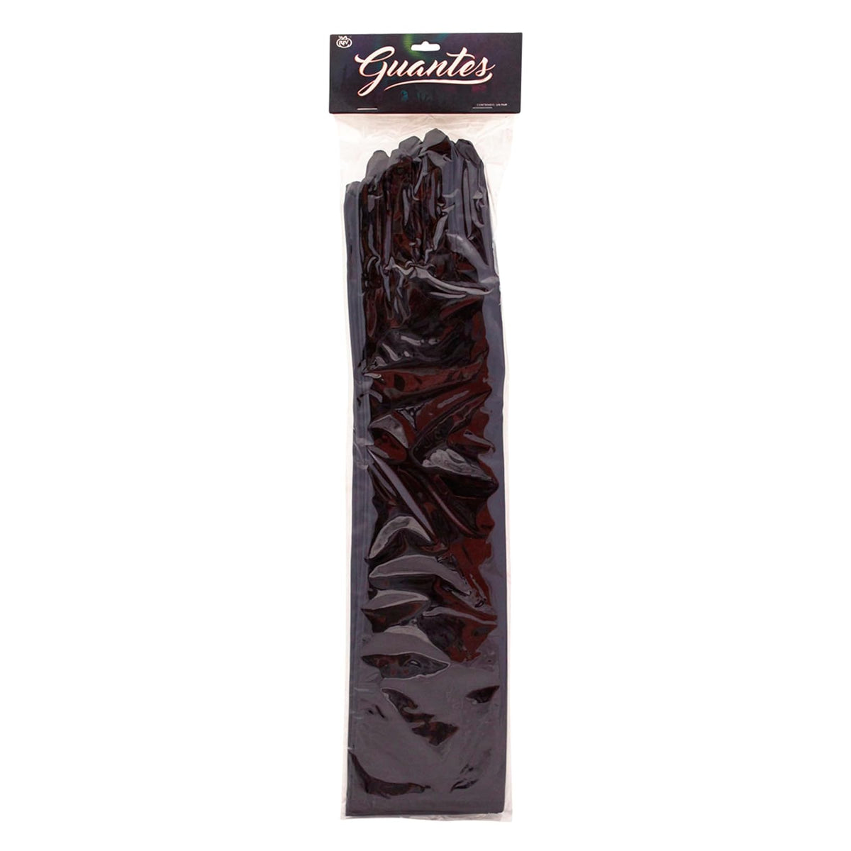 REV Accesorios Guantes Negro Largo, Par Guantes de Gala Ideal para Disfraz Elegante o Fiesta Tematica, Elasticos, Comodos y Ligeros, Acabado Brillante 45cm de Largo Color Negro