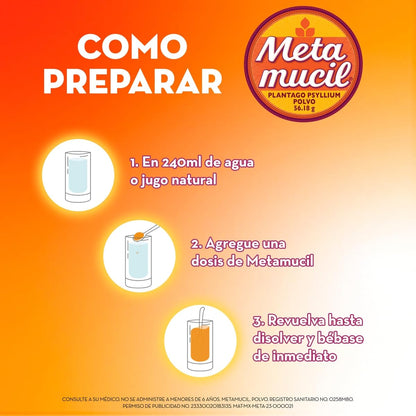 Metamucil Fibra Sabor Natural tarro de 504g 72 dosis