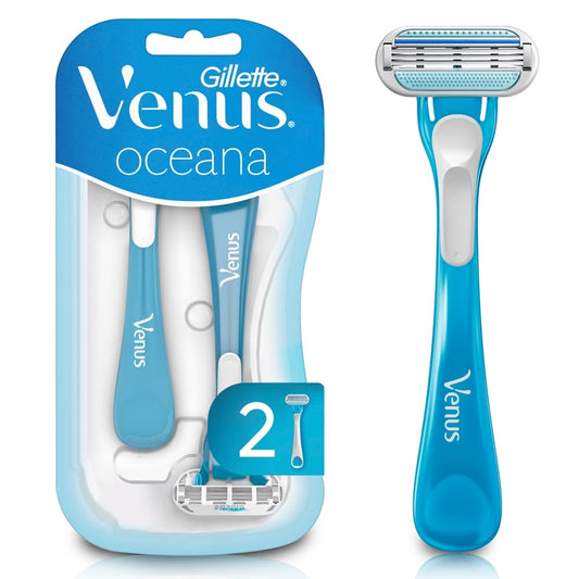 GILLETTE Venus Oceana, Rastrillo para Mujer, 2 Rastrillos Venus Desechables 3 Hojas para Depilar al Ras, con un Toque de Aloe, Depilación Corporal