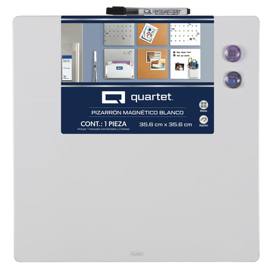 Quartet Pizarrón Magnético Borrado en Seco Sin Marco Modular Blanco 36 x 36 cm P3502