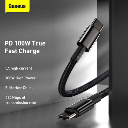 Baseus Tungsten Gold Fast Charging Data Cable Type-C to Type-C 100W 2m Black