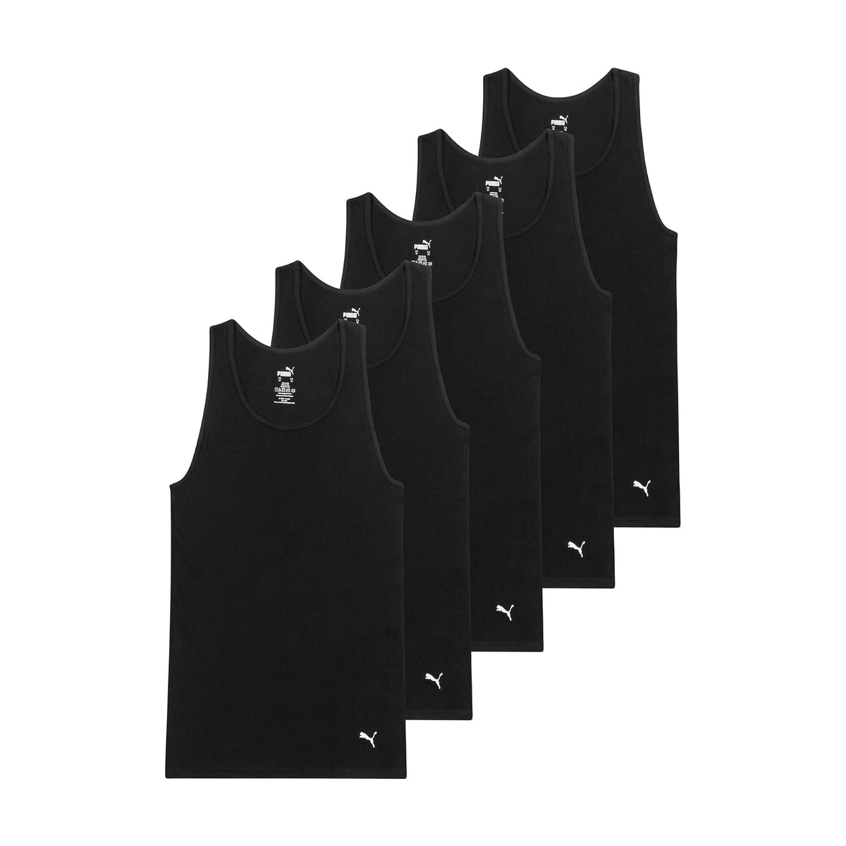 Puma - Playera sin Mangas de algodón Acanalada para Hombre, 5 Unidades