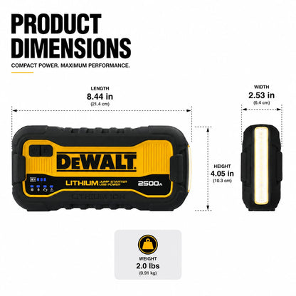 DEWALT DXAELJ25C - Arrancador de Salto (2500 amperios) | Batería de litio, banco de energía USB, estuche de transporte