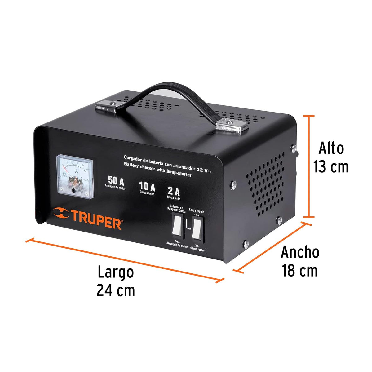 TRUPER Cargador de Baterías 12V, 50A, con Amperímetro
