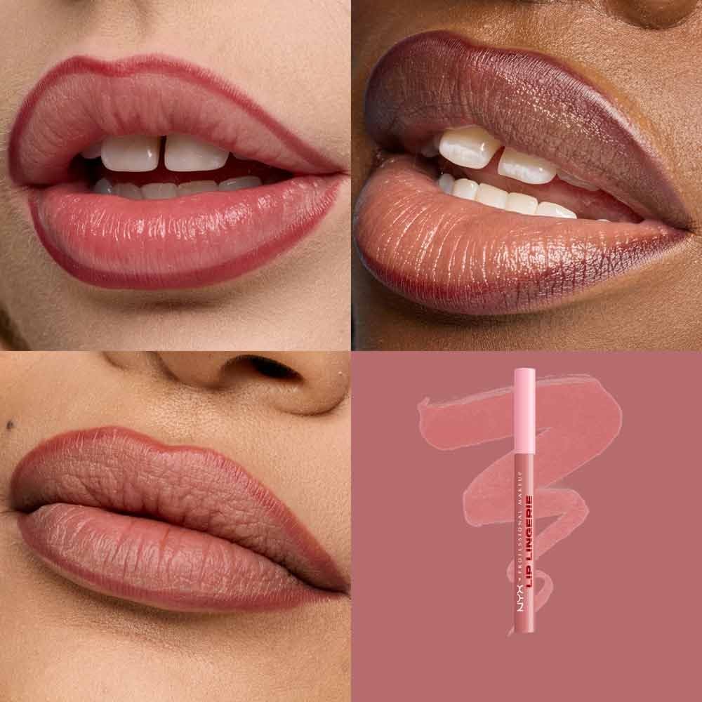 NYX Professional Makeup Lip Lingerie Lip Stain, Delineador para labios de larga duración, a prueba de agua, aplicador en formato boligrafo, Fórmula vegana 1 ml - Tono Cuff Me