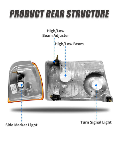 ADCARLIGHTS para Ford Ranger 2001, 2002, 2003, 2004, 2005, 2006, 2007, 2008, 2009, 2010, 2011 Conjunto de Faro Delantero con Lente Transparente Carcasa Cromada Reflector Ámbar Reemplazo de Faro