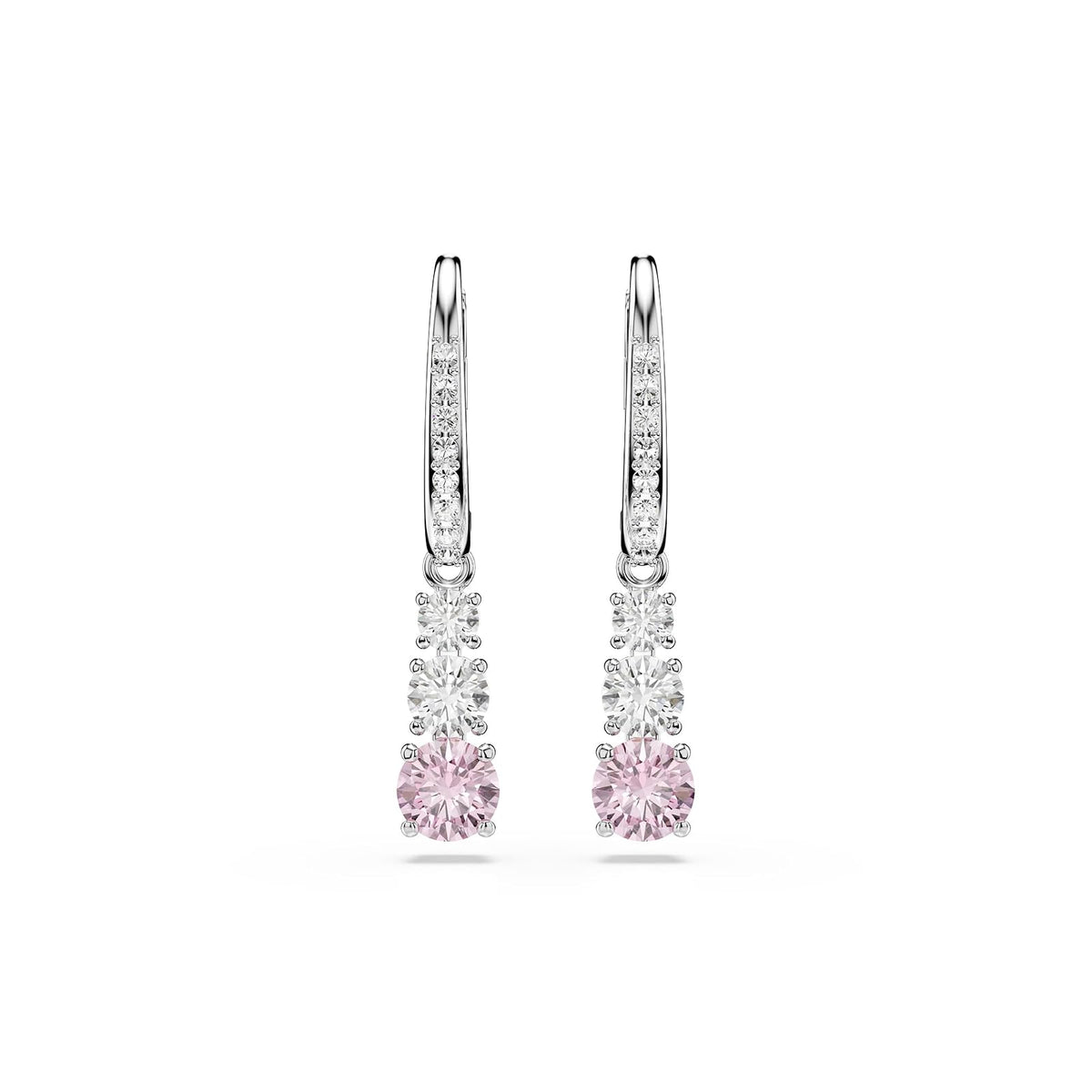 Swarovski Stilla Attract - arete colgantes de corte redondo, color rosa, acabado rodio